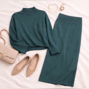 Old Navy Mock Neck Tunic Sweater and Cozy Knit Midi Skirt Set. NWOT.